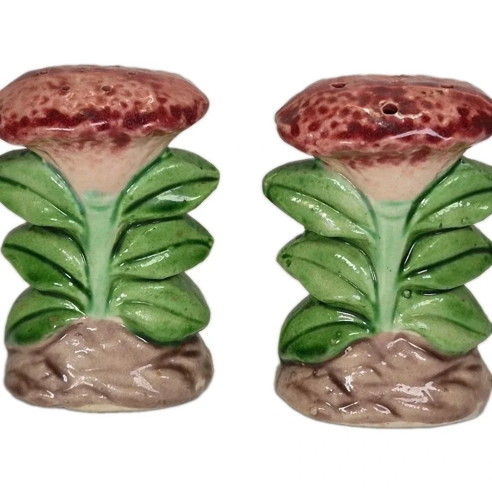 Vintage Ceramic Salt & Pepper Shaker Set Kitsch Japan Pink Flowers